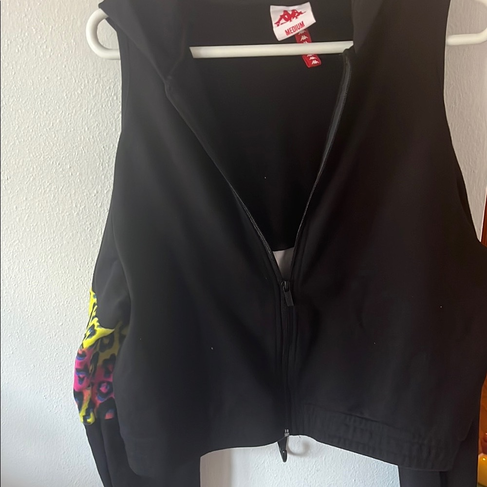 Kappa Black Cheetah Leggings with Pink Accents & Crop Jacket